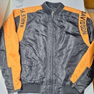 Vintage Harley Davidson Mens Bomber Jacket Black And Orange Zip Up Size M